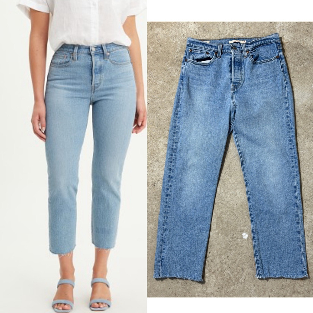 Levi's Wedgie Straight Leg Jeans Women’s Size 28 Blue Raw Hem High Rise